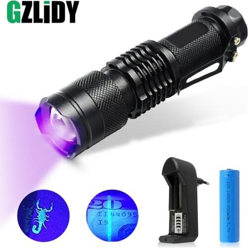 UV Flashlight Ultra Violet Light With Zoom Function Mini UV Black Light Pet Urine Stains Detector Scorpion Use AA/14500 battery