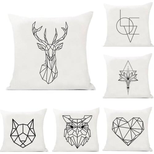 Geometric Cushion Cover White Funny Printed Pillowcase Nordic Decorative Pillow Case Living Room Sofa Decor Pillows 45x45cm