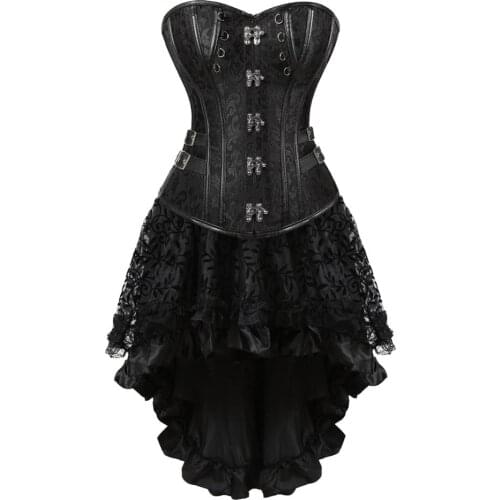 Gothic Corset Skirt Steampunk Women Leather Bustier with Skirts Fashion Lace Up Korsage Sexy Punk Rave Party Costumes Plus Size