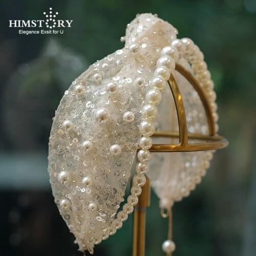 Himstory Fashion Korean Women Vintage Head Accessories Pearl Hairband New Retro Sequins Pearl Tassel Headband Wedding Jewelries