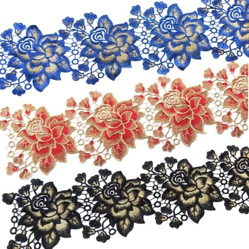 Ins golden blue Embroidery 3D FLOWERS lace lace for handicraft handmade DIY crown garment accessories Wedding dress accessories