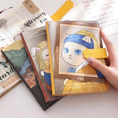 Kawaii Cat DIY Journal Notepad Renaissance Series PU Magnetic Button Color Page Planner To Do List Checklist Stationery Supplies