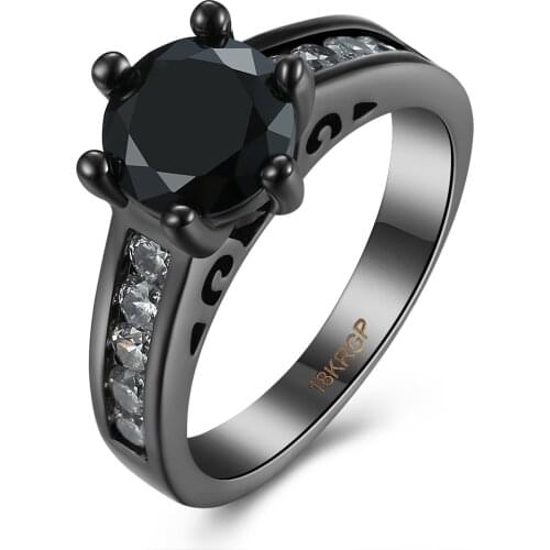 Simulated Exquisite Black Onyx Ring Black Gold Filled Engagement Wedding Ring Size 6 7 8 9