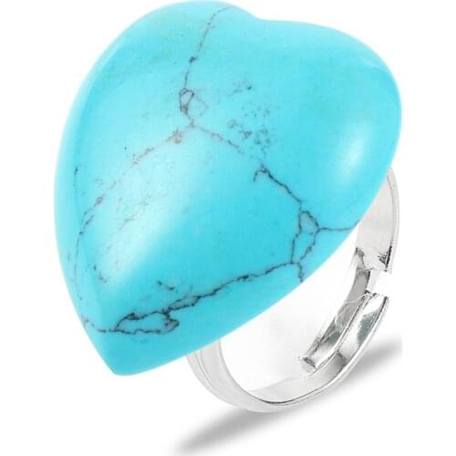 Women Men Natural Gem Stone Love Heart Shape Turquoises Open Rings Green Tanglin Wedding Finger Rings Jewelry Valentines Gifts