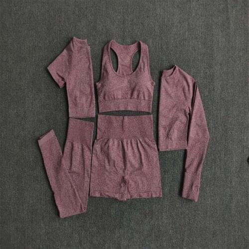 2/3/5PCS Seamless Women Yoga Set Workout Sportswear Gym Clothing Fitness Long Sleeve Crop Top High Waist Leggings Sports Suits