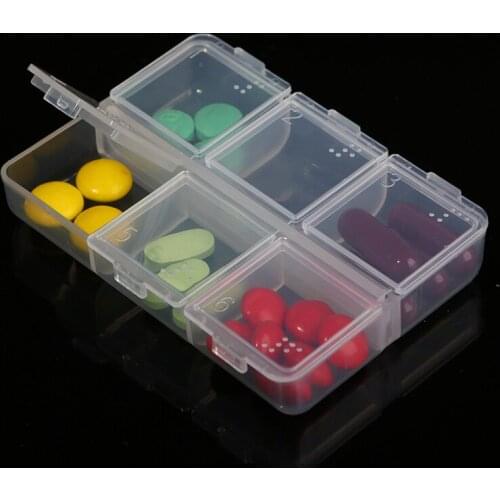 6Cells Braille Pills Box Portable Transparent Weekly Medicine Storage Box Plastic Pill Organizer Travel Clear Capacity for Loose