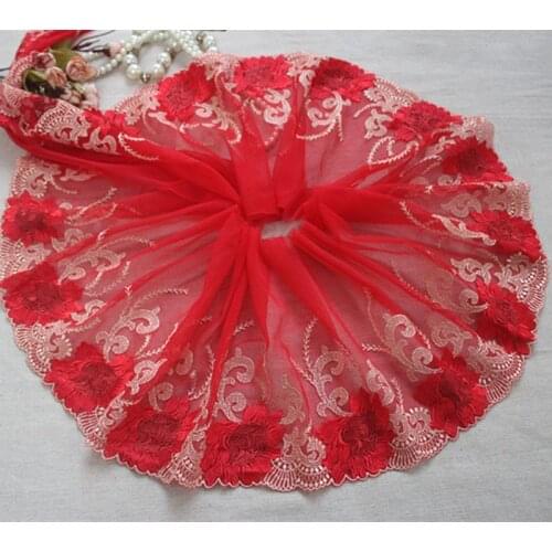10Meters Red Khaki Mesh Tulle Floral Embroidery High Quality Lace Trim For Garments Bra Underwear Wedding