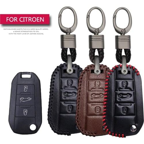 KUKAKEY Car Accessories Key Cover Case For Citroen C1 C2 C3 C4 C5 Berlingo Picasso Cactus Hand-woven Smoky Grey Metal Keyring