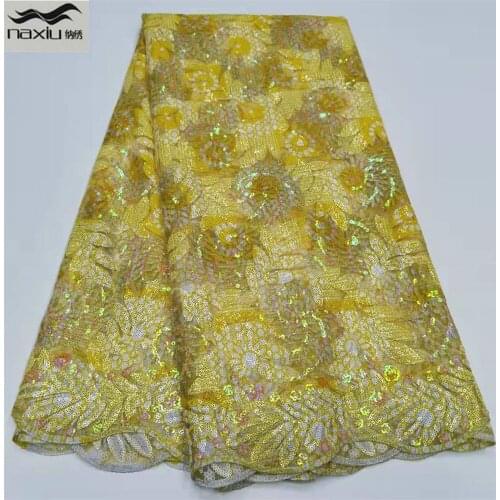 Madison Embroidery Sequins African Lace Fabric 5Yards 2021 High Quality French Net Lace For Nigerian Wedding Bridal Asoebi Dress