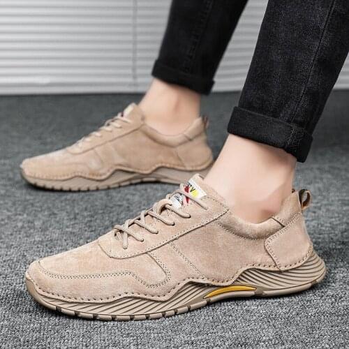 Retro Men Casual Sneakers Lace Up Footwear Leather Suede Mens Shoes Outdoor Fashion Male Walking Shoes Brand Comfortable Flats