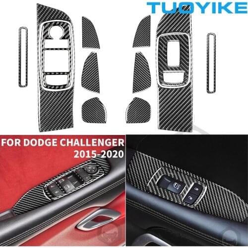 Car Interior Carbon Fiber Window Lift Switch Button Door Handle Side Panel Trim Cover Sticker For Dodge Challenger 2015-2020