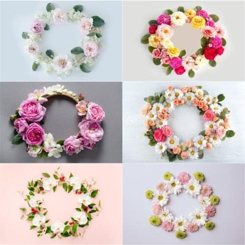 Nitree Photo Studio Props Newborn Baby Photography Backdrop Frame Made Of Beautiful Flowers On Light Vinyl Background Cloth