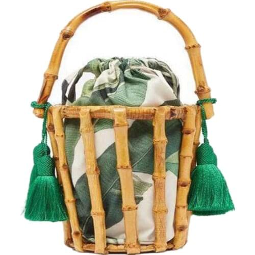 New product launch in 2020 Handmade Womens Handbags tassel bamboo bag sewing bag hollow bucket bag beach bag for holiday