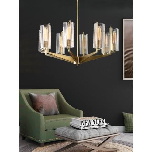 Postmodern minimalist chandelier Nordic living room copper lamps bedroom study crystal lamp light luxury dining room light