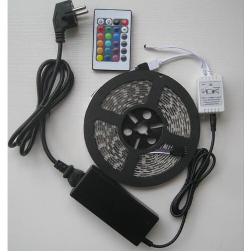 5050 SMD Led RGB Strip Non Waterproof +24key IR Remote Controller+ 5A 12V US/EU Power 5M