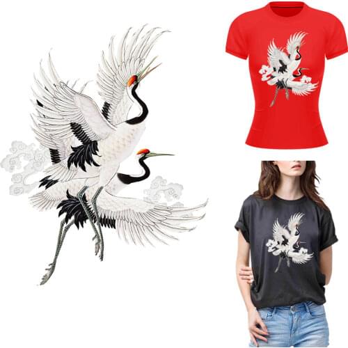 Beauty Ink Crane Transfer Patch For Clothes Heat Transfer Vinyl Diy Thermo Sticker Iron On Parches For Clothing A-Level Washable