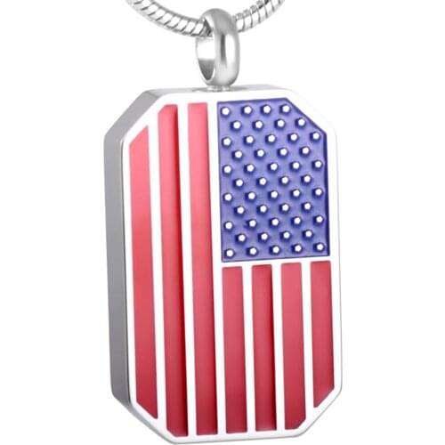 MJD8534 316L Stainless Steel Cremation Jewelry,Classic American Flag Urn for Ashes Pendant Necklace