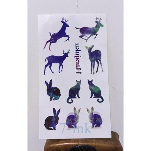 Temporary Tattoos sticker purple cute deer rabbit tattoo waist Water Transfer fake henna flash tattoo 10.5*6 cm for gril kid