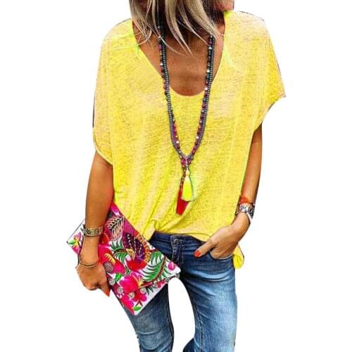 Plus Size Candy Color V Neck Short Sleeve TShirt Summer Tee Women Loose Top Solid candy color casual bottoming shirt top (M-6XL)