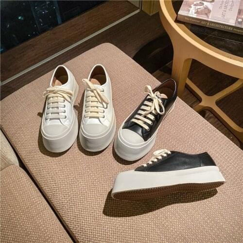 Womens shoes new big toe shoes leather trifle thick-soled white shoes womens wild fashion fat shoes lace-up canvas shoes