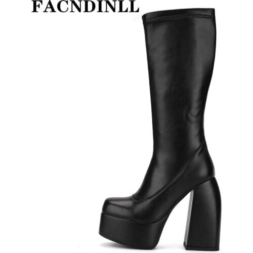 Lady Shoes New Fashion Autumn Winter Women Stretch Knee High Boots Sexy High Heels Platform Black zipper Dress Party Long Boots