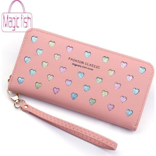Women Wallet Pu Leather Long Love Heart Design Cute Purse Phone High Capacity Card Holder Clutch Wallets Carteira Feminina