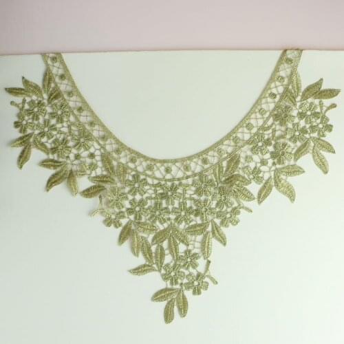 Gold Embroidery Venise Spikes Flower Lace Neckline Fabric, DIY Collar Lace Fabrics For Sewing Supplies Crafts