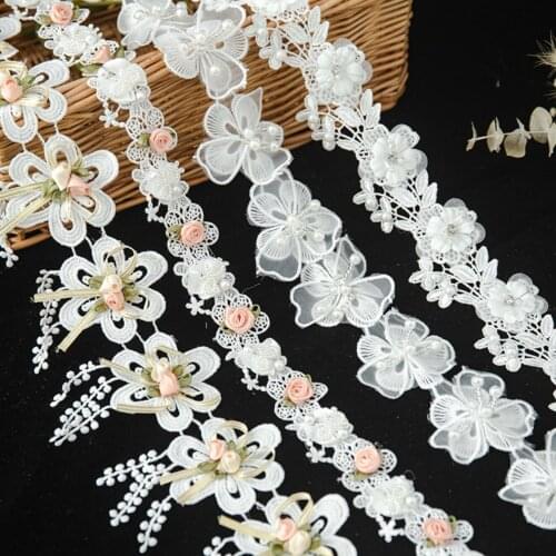 1 Yard 4 Styles Delicate White Floral Lace Ribbon Exquisite Water Soluble Embroidered Lace Trim DIY Collar Cloth Apparel Decor