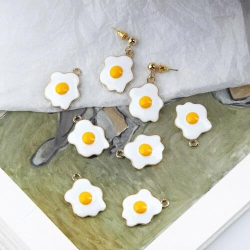 10pcs 22*25mm Poached Egg Enamel Charms DIY Earring Finding Omelette Egg Pendants Floating Bracelet Hair Jewelry Accessory FX076