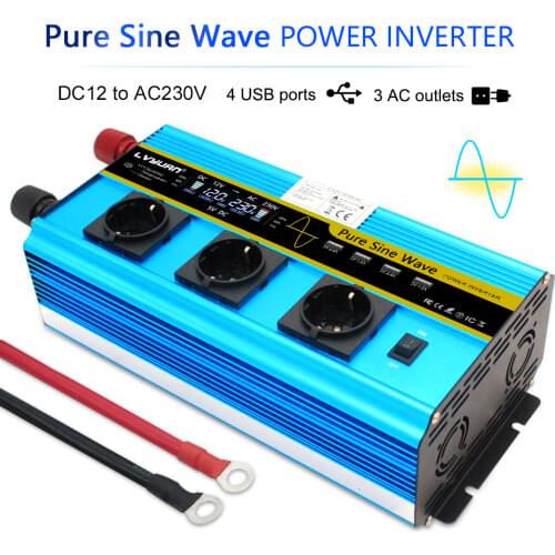 2500W/12000W Peak LCD EU/US Plug Pure Sine Wave12V DC to 110V-230V3-4 AC Socket4 USB with wireless remote control Power inverter