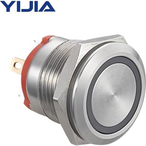 1NO Flat Ring Angel Light Momentary Metal Button Switch GQ16BF-10E/J/S with Pin Terminal