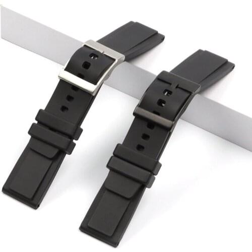 22mm Soft Silicone Watch Band For Navitimer/Avenger/Breitling Strap Rubber Black Flat Watchband Bracelet Accessories Pin Buckle