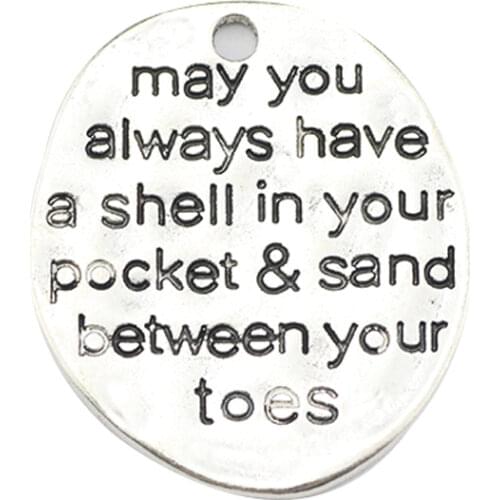 5 Pieces 25*29mm Mixed Alloy Antique Silver Color Lettering Round Charms Vintage Pendant Accessory For DIY Jewelry Making