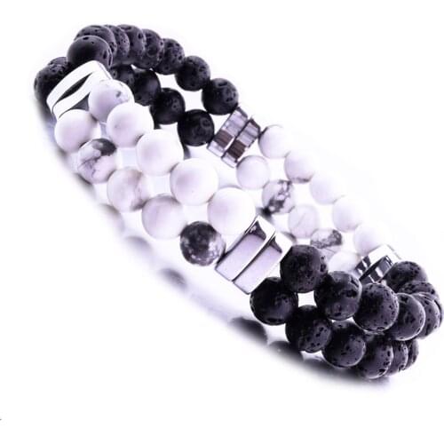 6mm Black Lava Stone White HowliteTwo-layer Chakras Bracelets DIY Volcano Aromatherapy Essential Oil Diffuser Bracelet Jewelry