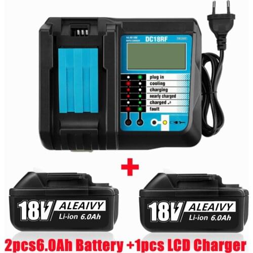 BL1860 Rechargeable Battery 18 V 6000mAh Lithium Ion for Makita 18v Battery with Latest Upgraded 110-240V DC18RF LCD 3A Charger