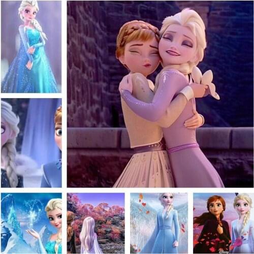 Disney DIY Diamond Painting Cartoon Cross Stitch Full Circle Diamond Embroidered Ice Sister Elsa and Anna Diamond Mosaic Decorat