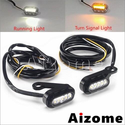 CNC Aluminum Mini LED Lights Motorcycle Flahsing Amber Turn Signal w/ White Blinker Running Light for Harley Sportster 2004-2020