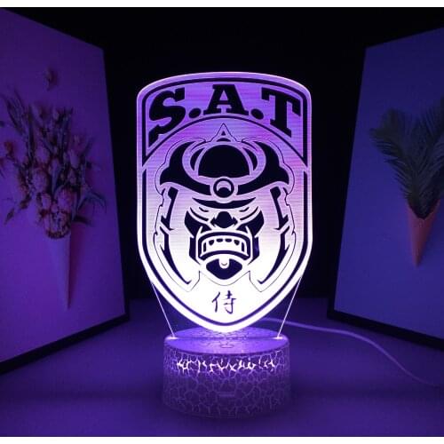 Animation Peripherals Anime Badge Pattern 3D LED Lamp Visual Illusion White Cracked Base Night Light for Home Bedroom Decoration