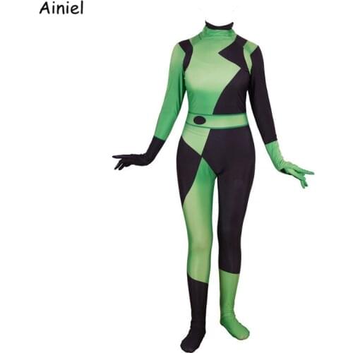 Anime Kim Cosplay Costumes Shego Super Villain Shego Zentai BodySuit Jumpsuits Suits Halloween Costumes for Women Kids
