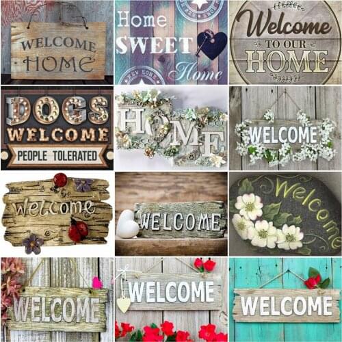 AZQSD Oil Painting By Number Text Welcome Home Handpainted Modern Wall Picture By Numbers Handmade Room Decoration