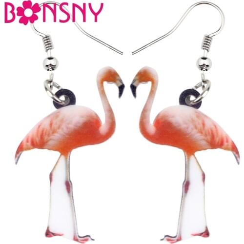 Bonsny Acrylic Elegant Flamingo Bird Earrings Big Long Dangle Drop Novelty Animal Jewelry For Women Girls Teens Summer Charms