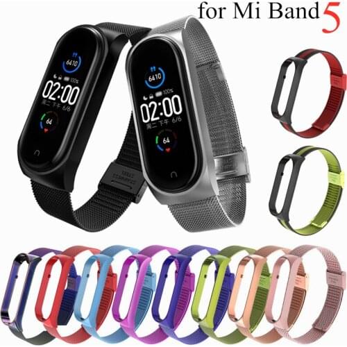 Strap for Xiaomi Mi Band 5 Strap Metal Stainless Steel Wrist Strap For Mi Band 5 Bracelet Wristbands for Miband 5 NFC Pulseira