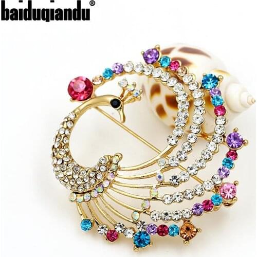 Baiduqiandu Brand High Quality Color Crystal Rhinestones Peacock Brooch Pins for Women