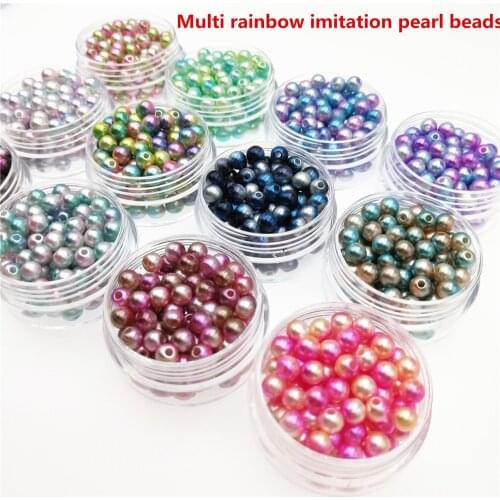 Multi Rainbow Have Hole Loose Beads 3-12mm ABS Imitation Pearl Beads for Jewelry Making DIY Accessories Wholesale Lots Bulk