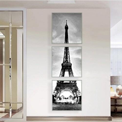 DIY Oil Painting by Numbers Paris tower Triptych Pictures Room Decoration Landscape Pictures by Numbers Home Decor