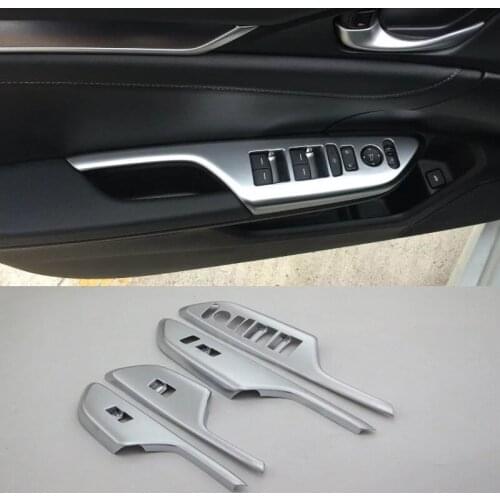 For Honda Civic Sedan 2016 2017 2018 Chrome Interior Door Window Lift Switch Button Panel ABS Cover Trim Car Styling