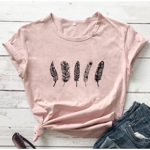Boho Tribal Feathers T-shirt Aesthetic Summer Short Sleeve Graphic Tee Top Vintage Women Hippie Grunge Tshirt