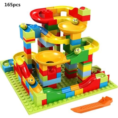 Marble Race Run Maze Ball Funnel Variety Slide Track Building Blocks 165pcs Kit Small Bricks Ideas DIY Assembly Kids Toys Gifts