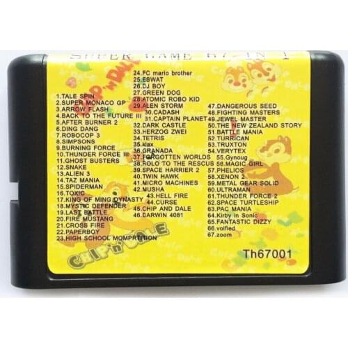 67 In 1 SEGA GENESIS MegaDrive 16 bit Game Card With Alien 3, Musha, Turrican, Magic Girl. Zoom, PAC Mania