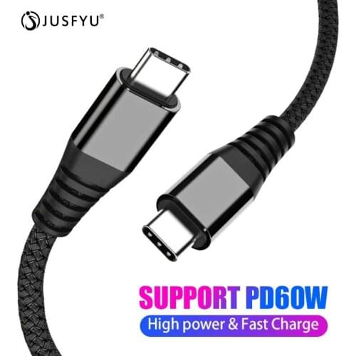 JUSFYU USB Type C Cable to USB C Cable 60W 3A PD QC 3.0 Fast Charging Data Charger Cord For MacBook Pro Samsung S20 Xiaomi line